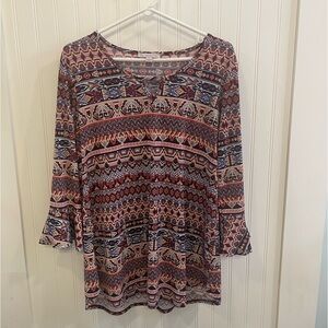 Boho Print Keyhole Tunic Top – Size Large, Like New - Dress Barn